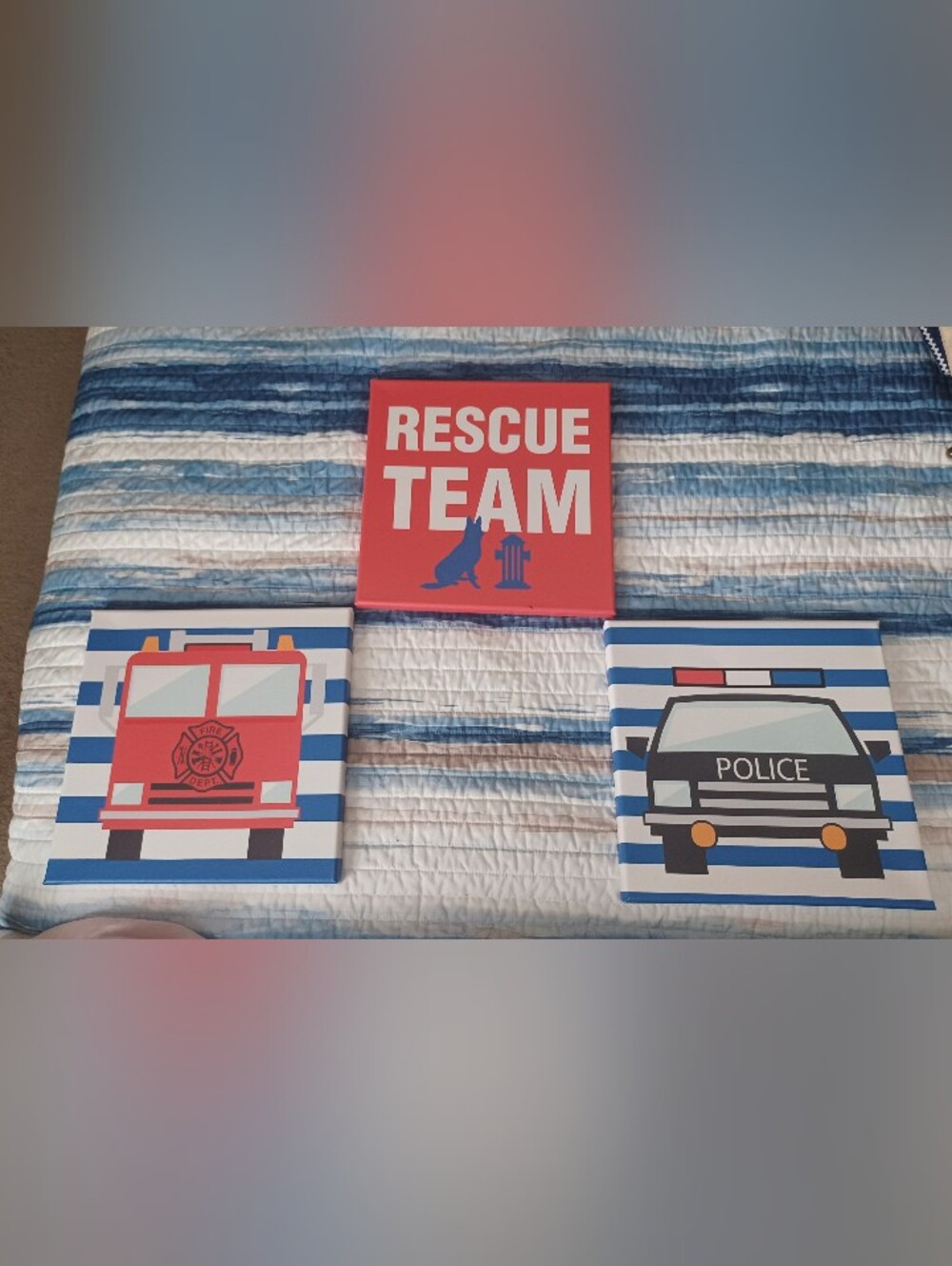 Canvas Fire Police Rescue Team Kids Room Playroom Nursery Wall Decor